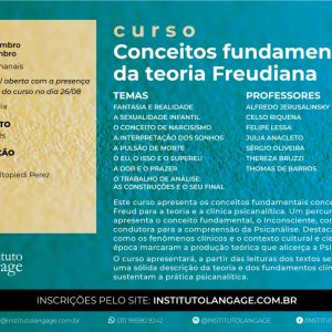 Inscrição (Alunos do curso no primeiro semestre de 2020): Conceitos Fundamentais da Teoria Freudiana - mensalidade (São Paulo - Setembro/2020)