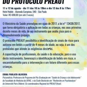 Matrícula à vista do Curso: Capacitação para o Uso do Protocolo PREAUT (São Paulo - Agosto/2018)