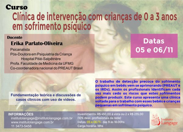 Matrícula do Curso: Clínica de intervenção com crianças de 0 a 3 anos em sofrimento psíquico (São Paulo - Novembro/2016)