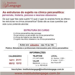 Matrícula do Curso Estruturas Clínicas Psicanalíticas (São Paulo - início 14/novembro/2015)