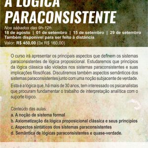 Matrícula (preço especial) para alunos em formação do Instituto Langage do Curso: Introdução a Lógica Paraconsistente (São Paulo - Agosto/2018)