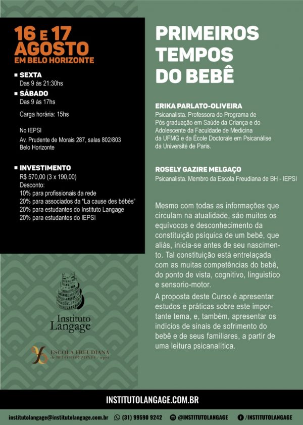 Curso Primeiros Tempos do Bebê (Belo Horizonte - Agosto/2019)