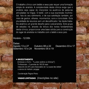 Grupo de Estudo (1) de Clínica de Bebês Turma quinta-feira 12 horas - inscrição (agosto a dezembro/20)