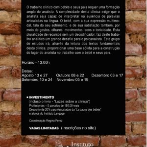 Grupo de Estudo (3) de Clínica de Bebês Turma quinta-feira 13 horas - inscrição (agosto a dezembro/20)