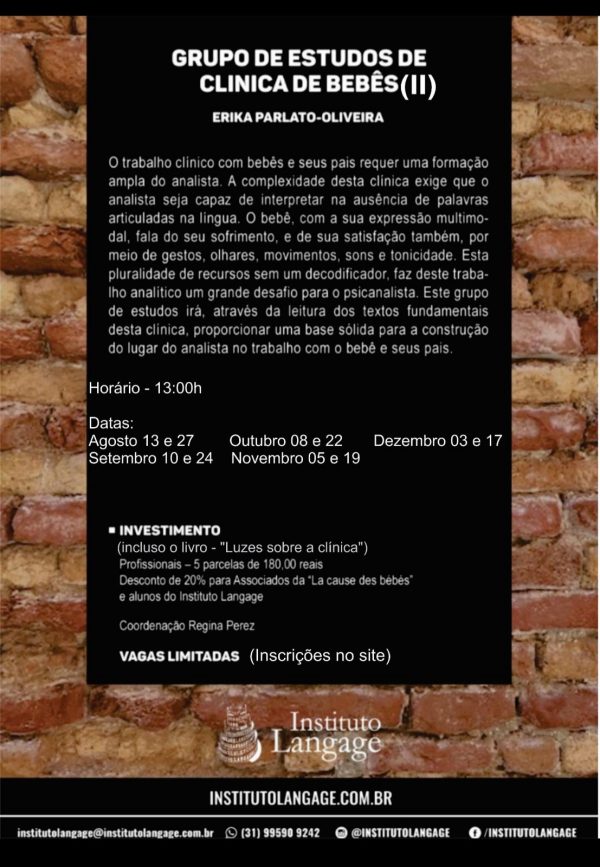 Grupo de Estudo (3) de Clínica de Bebês Turma quinta-feira 13 horas - inscrição (agosto a dezembro/20)