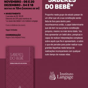 Grupo de Estudo (4) Saberes do Bebê Turma sexta-feira 12 horas - inscrição (agosto a dezembro/20)