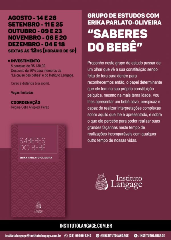 Grupo de Estudo (4) Saberes do Bebê Turma sexta-feira 12 horas - inscrição (agosto a dezembro/20)