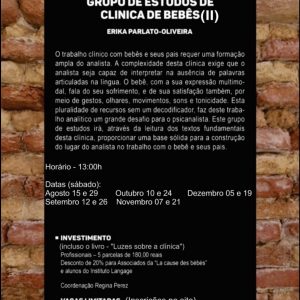 Grupo de Estudo (7) de Clínica de Bebês Turma sábado 13 horas - Inscrição (agosto a dezembro/20)